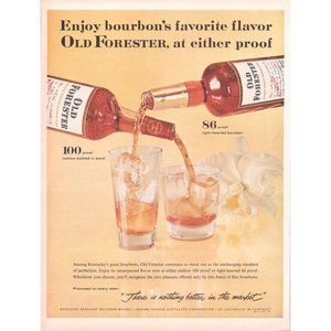 1961 Old Forester Kentucky Light Bourbon Vintage Print Ad On The Rocks 10x13